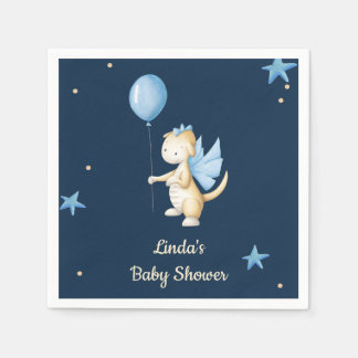 Serviette En Papier Baby shower de dragon de bébé minimaliste bleu mar