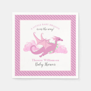 Serviette En Papier Baby shower de dragon de fille Whimsical rose