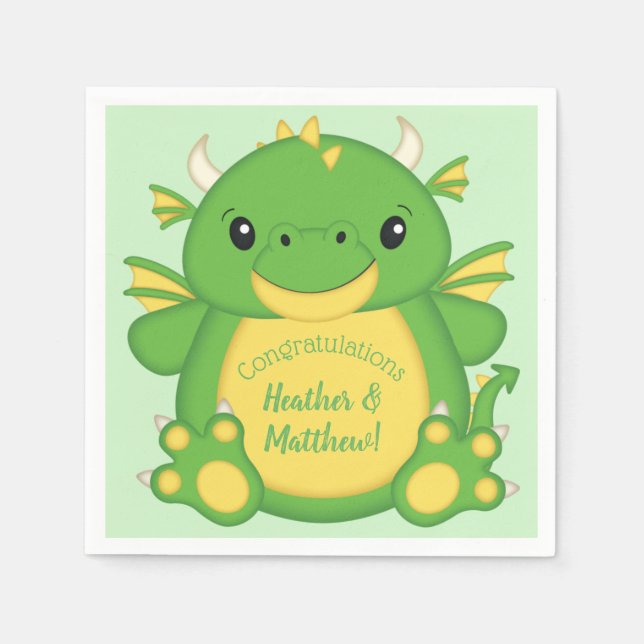 Serviette En Papier Baby shower de dragon vert (Devant)