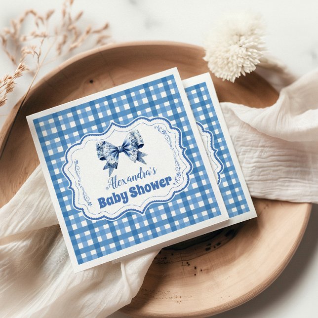 Serviette En Papier Baby shower de En vichy bleu et de fond (Créateur téléchargé)