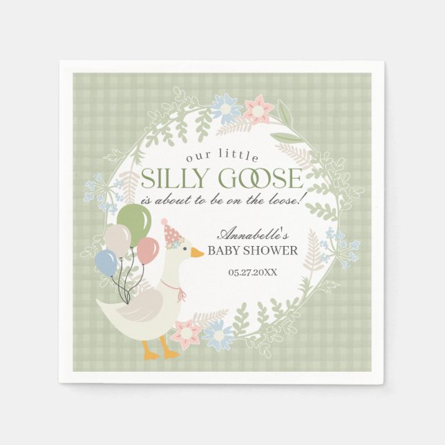 Serviette En Papier Baby shower de En vichy floral d'oie soie verte (Devant)