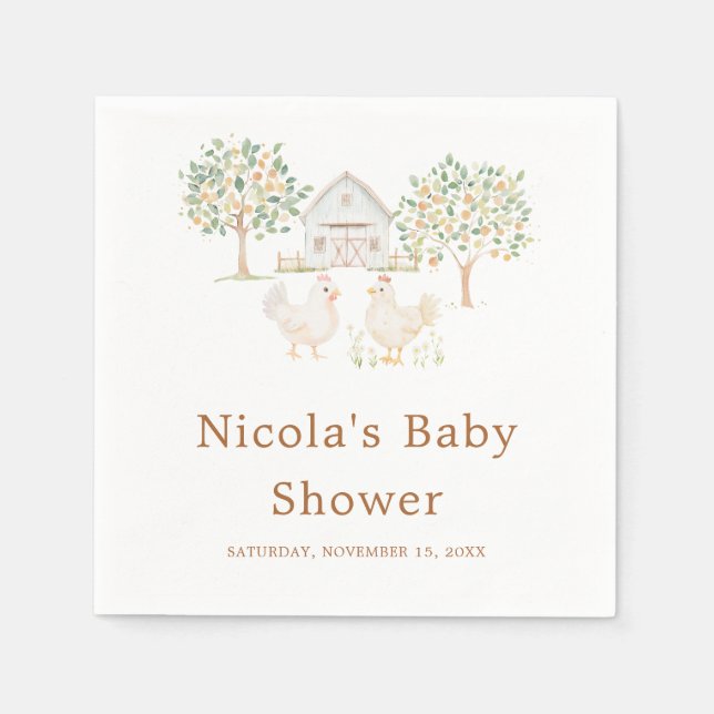 Serviette En Papier Baby shower de ferme mignonne (Devant)