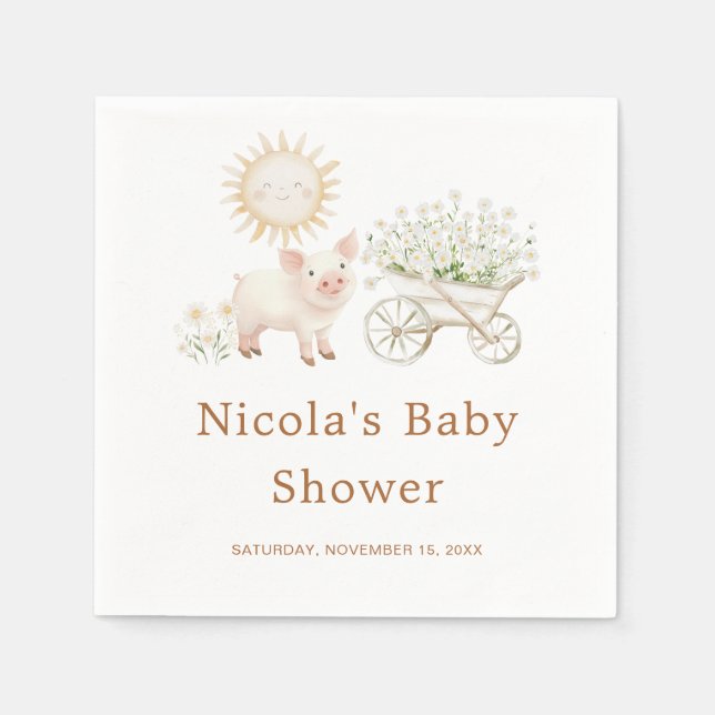 Serviette En Papier Baby shower de ferme mignonne (Devant)