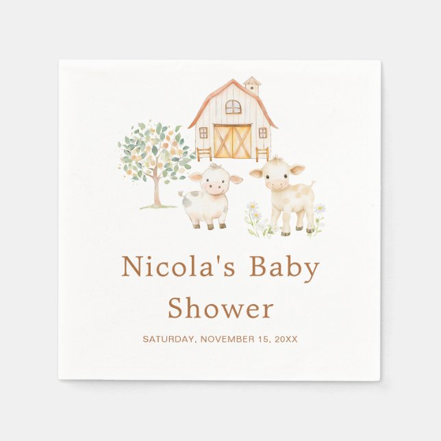 Serviette En Papier Baby shower de ferme mignonne (Devant)