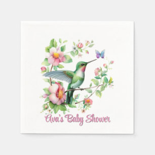 Serviette En Papier Baby shower de fille aux colibris et aux papillons