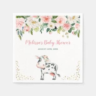Serviette En Papier Baby shower de fille de vache Floral d'or rose