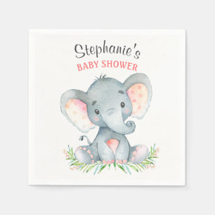 Serviette En Papier Baby shower de fille d'éléphant d'aquarelle
