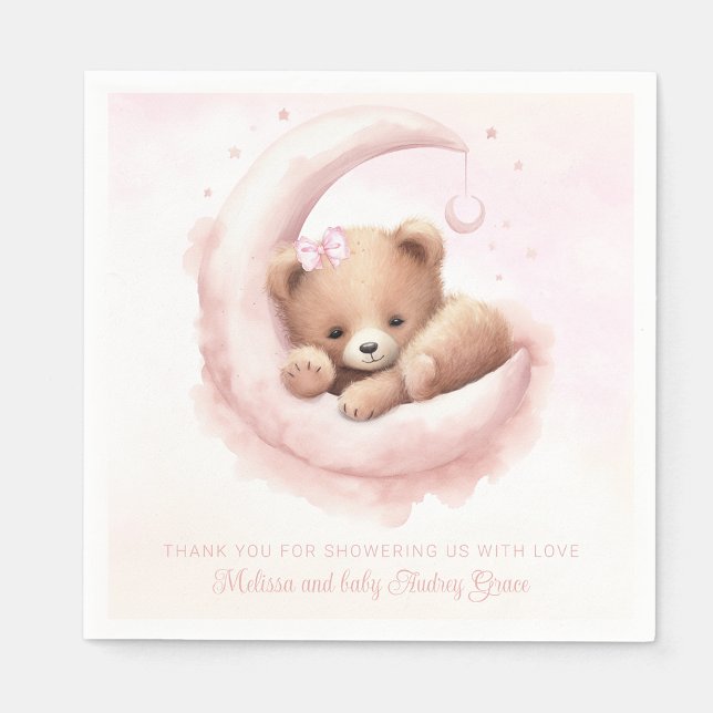 Serviette En Papier Baby shower de fille d'ours rose pâle (Add your text to personalize. )