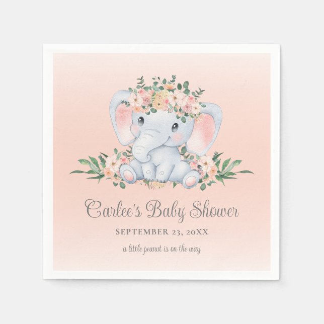 Serviette En Papier Baby shower de fille Eléphant Floral Cute (Devant)