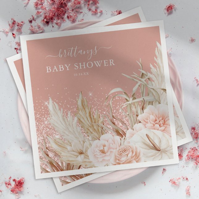 Serviette En Papier Baby shower de fille en laiton Boho Pampas serviet (Créateur téléchargé)