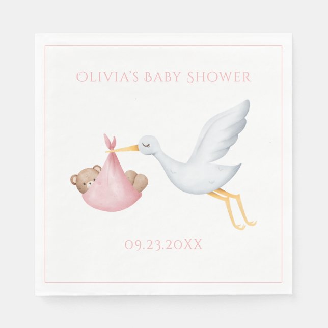 Serviette En Papier Baby shower de fille ours de chatte rose (Devant)