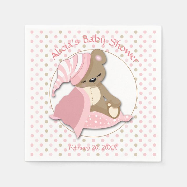 Serviette En Papier Baby shower de fille Ours Sleepy (Devant)