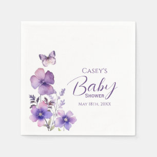 Serviette En Papier Baby shower de fille papillon floral pourpre