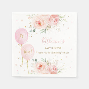 Serviette En Papier Baby shower de filles jumelles florales aux ballon