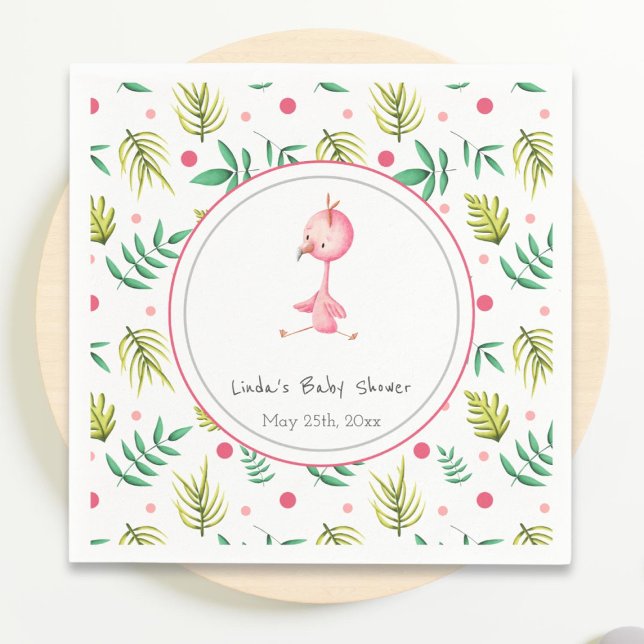 Serviette En Papier Baby shower de Flamant rose rose fleuri tropical c (Créateur téléchargé)