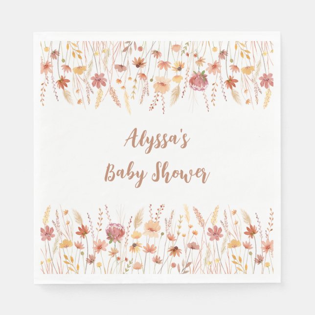 Serviette En Papier Baby shower de Fleur sauvage Boho Terracotta (Devant)