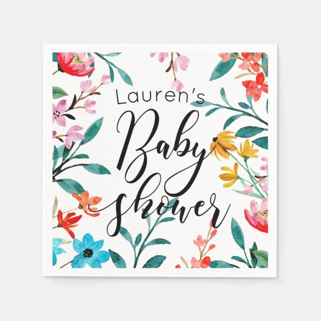 Serviette En Papier Baby shower de fleurs d'aquarelle (Devant)