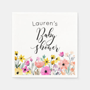 Serviette En Papier Baby shower de fleurs d'aquarelle