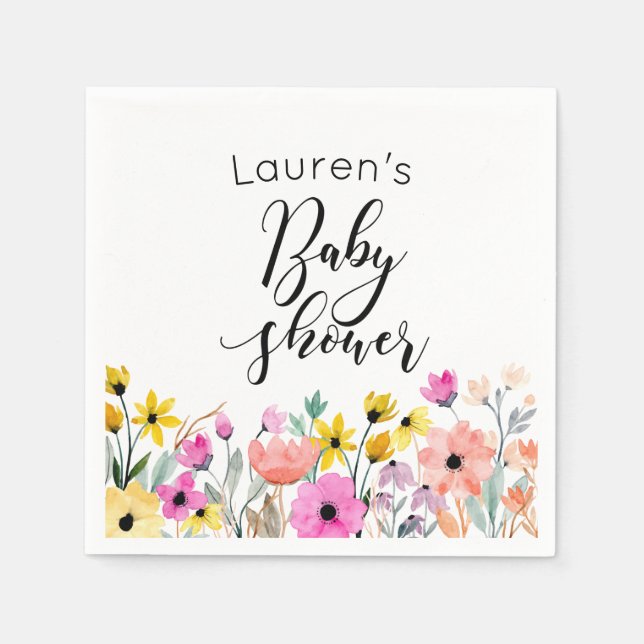 Serviette En Papier Baby shower de fleurs d'aquarelle (Devant)