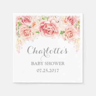 Serviette En Papier Baby shower de fleurs d'aquarelle rose