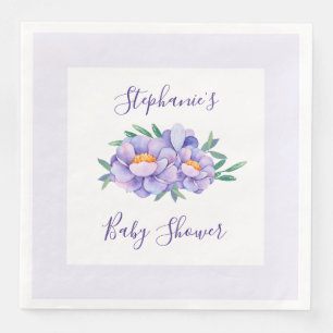 Serviette En Papier Baby shower de fleurs d'aquarelle violet personnal