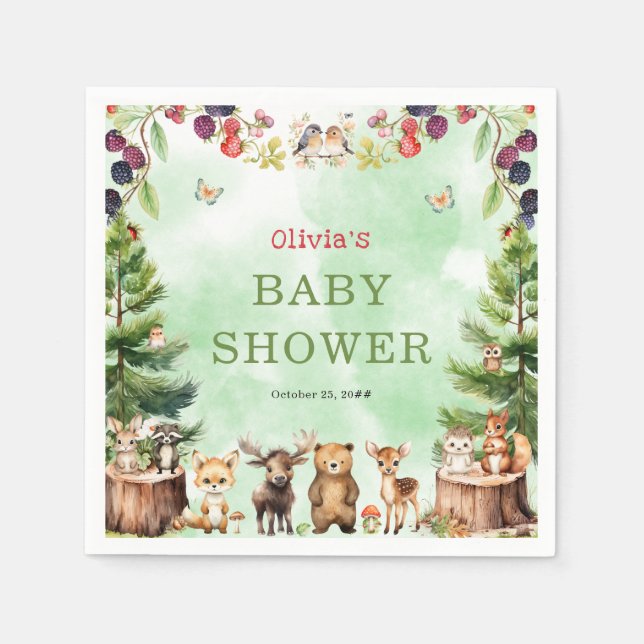 Serviette En Papier Baby shower de fleurs de baies (Devant)