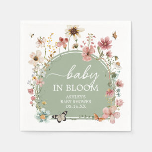 Serviette En Papier Baby shower de fleurs de bébé vert Sage