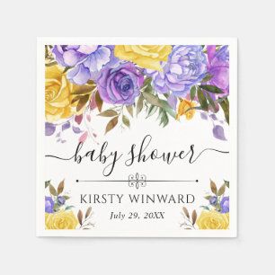 Serviette En Papier Baby shower de fleurs violettes et jaunes