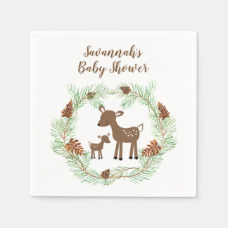 Serviette En Papier Baby shower de forêt de pins de bois de cerf de pi