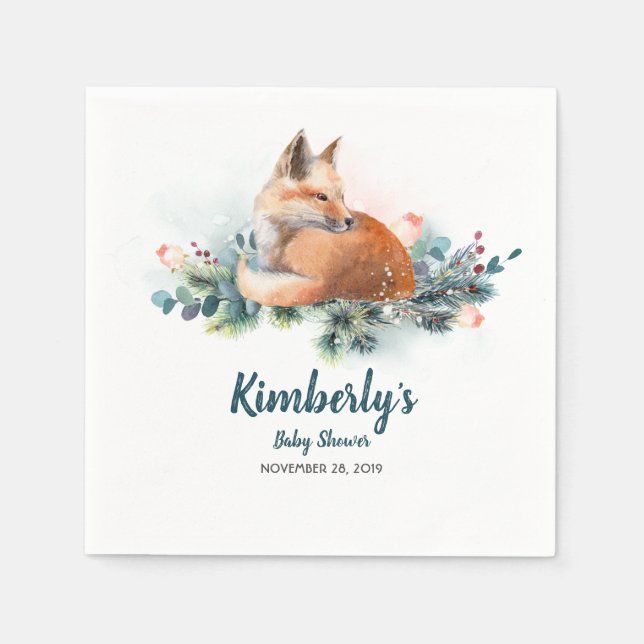 Serviette En Papier Baby shower de Fox Woodland (Devant)