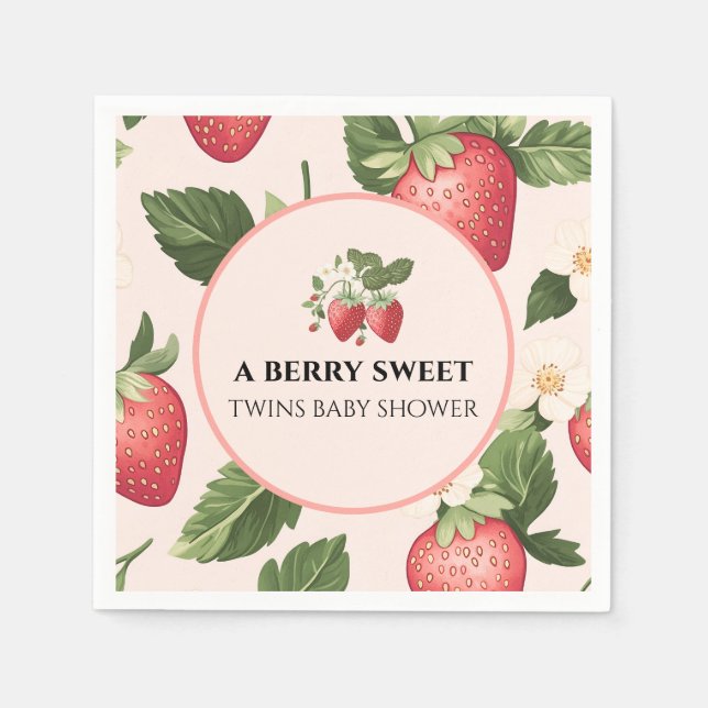 Serviette En Papier Baby shower de fraises sucrées TWINS Berry (Devant)
