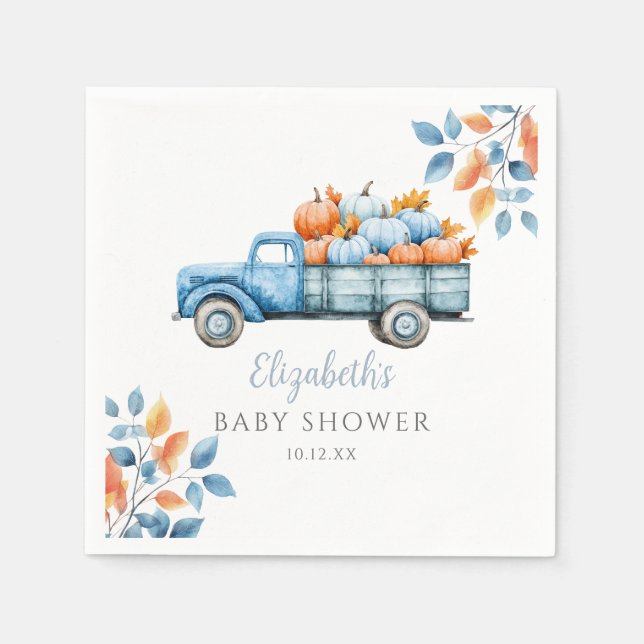 Serviette En Papier Baby shower de garçon bleu Citrouille doux (Devant)
