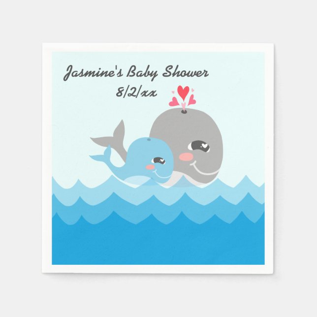 Serviette En Papier Baby shower de garçon de baleine mignonne (Devant)