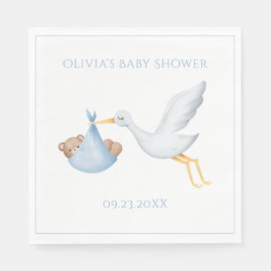 Serviette En Papier Baby shower de garçon de la cigogne bleue
