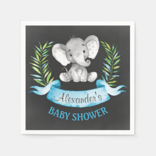 Serviette En Papier Baby shower de garçon d'éléphant d'aquarelle de