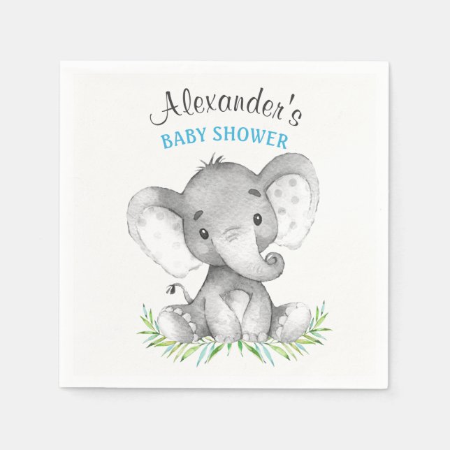 Serviette En Papier Baby shower de garçon Elephant aquarelle (Devant)