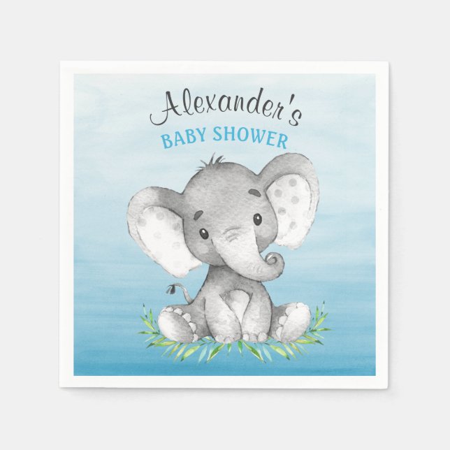 Serviette En Papier Baby shower de garçon Elephant aquarelle (Devant)
