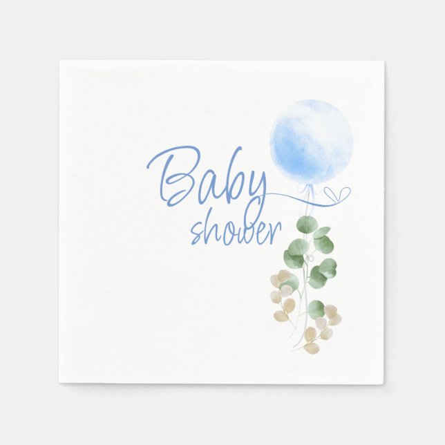Serviette En Papier Baby shower de garçon Eucalyptus Balloon Bleu (Devant)