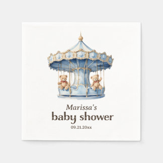 Serviette En Papier Baby shower de garçon jumeau Teddy Bear personnali