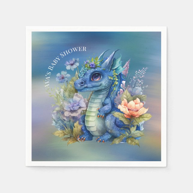 Serviette En Papier Baby shower de garçon Navy Blue Dragon (Devant)