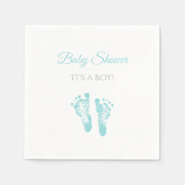 Serviette En Papier Baby shower de garçon simple Empreintes bleues pré