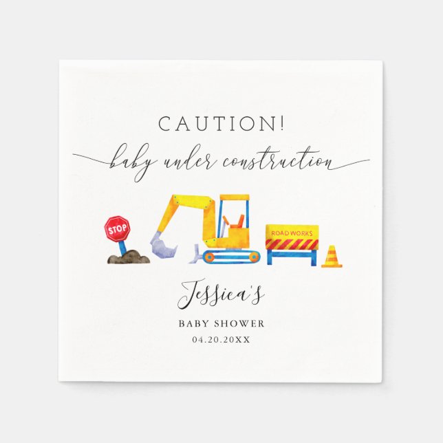 Serviette En Papier Baby shower de garçons en construction (Devant)