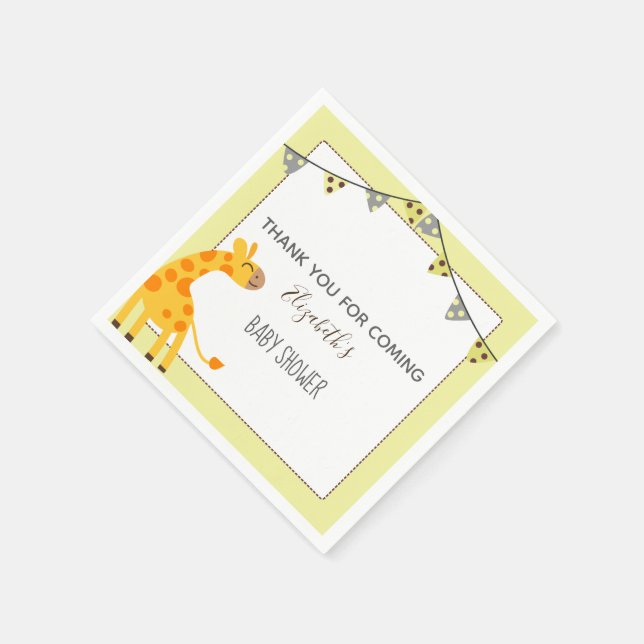 Serviette En Papier baby shower de girafe jaune neutre (Coin)