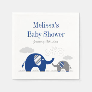Serviette En Papier Baby shower de gris de bleu marine d'éléphant