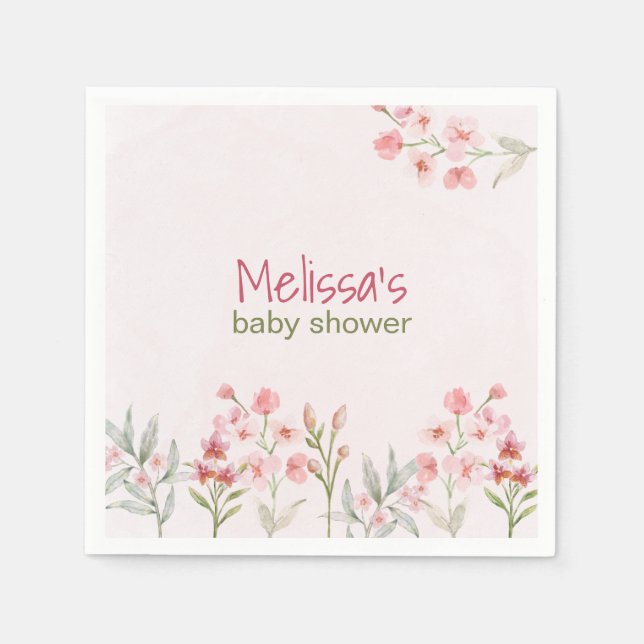 Serviette En Papier Baby shower de jardin Fleur sauvage rose serviette (Devant)