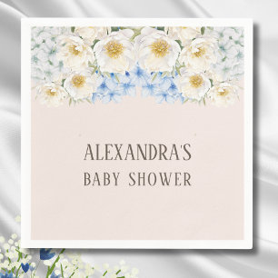 Serviette En Papier Baby shower de jardin Floral Blanc bleu Hydrangea