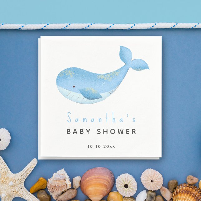 Serviette En Papier Baby shower de la baleine d'aquarelle (Créateur téléchargé)