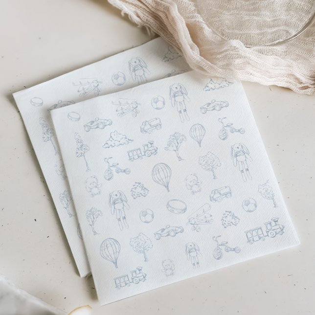 Serviette En Papier Baby shower de la crèche Toile Bleue De Jouy (Créateur téléchargé)