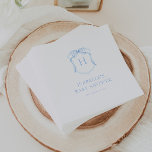 Serviette En Papier Baby shower de la crête de monogramme de la caisso<br><div class="desc">Mignons serviettes de baby shower d'inspiration vintage,  bleu minimaliste,  avec une crête de monogramme d'aquarelle dessinée à la main.</div>