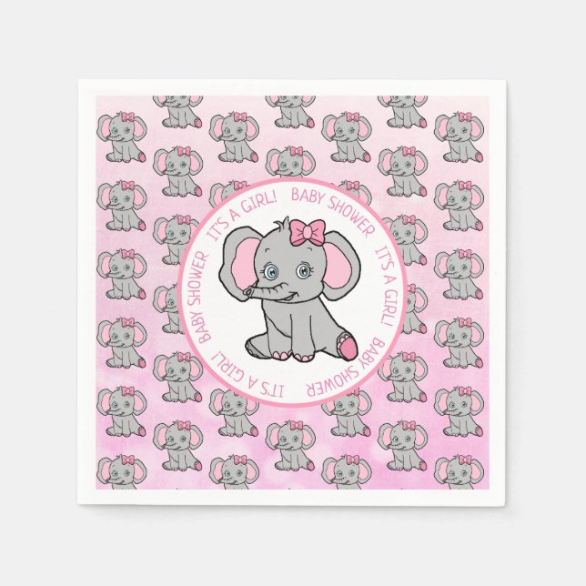 Serviette En Papier Baby shower de la fille aux éléphants roses (Devant)
